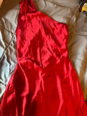 Zara One-Shoulder Satin Dress in Vibrant Red